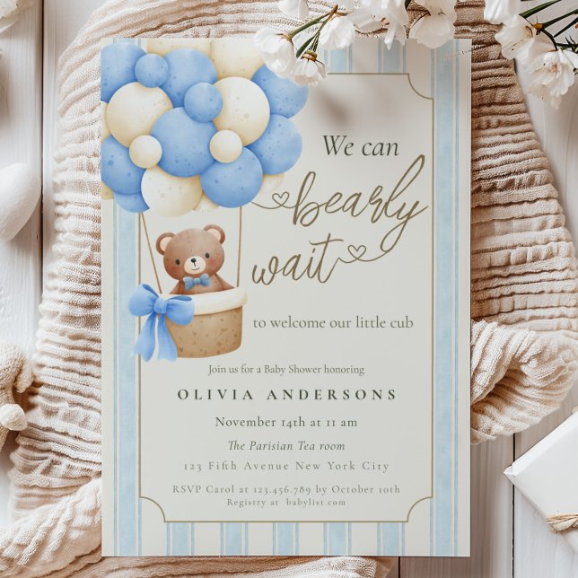 Invitación Azul Rústico No Podemos Esperar la Fiesta de Bebé (Rustic Blue We can Bearly Wait Baby Shower Invitation)