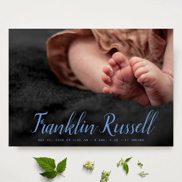 Invitación azul SCRIPT Nombre niño Nacimiento