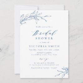 Invitación Azul simple, elegante ducha botánica rústica de no