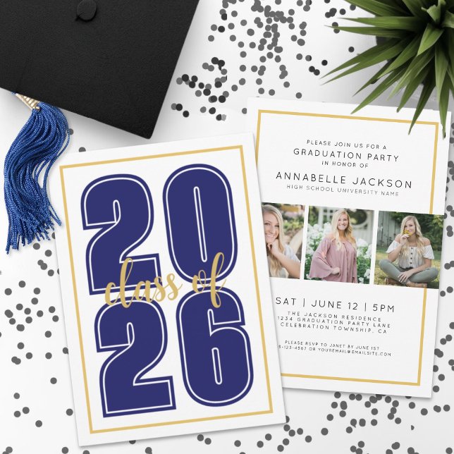 Invitación Azul Simple Graduado Foto Graduación (Simple Blue Graduate Photo Graduation Invitation)