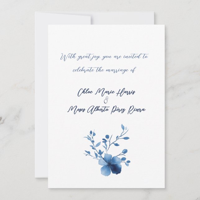 Invitación Azul sobre azul, flor en flor (Anverso)