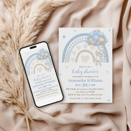 Invitación Azul suave beige globo aerostático Baby Shower