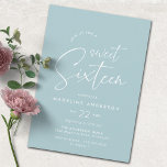 Invitación Azul suave | Fiesta de cumpleaños 16 simple y mode<br><div class="desc">Cursas y simples invitaciones para fiestas de 16 años con texto "dulce dieciséis" en letra manuscrita. Color azul claro.</div>