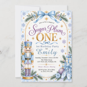 Invitación Azul Sugar Plum Es Uno Cumpleaños Primero del Casc