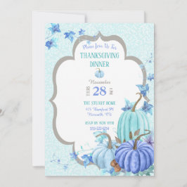 Invitación Azul Teal Aqua Taupe Calabaza Día de Acción de Gra