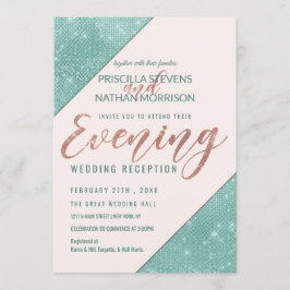 Invitación Azul Teal Rosa Brillo Falso Lentejuelas Tarde