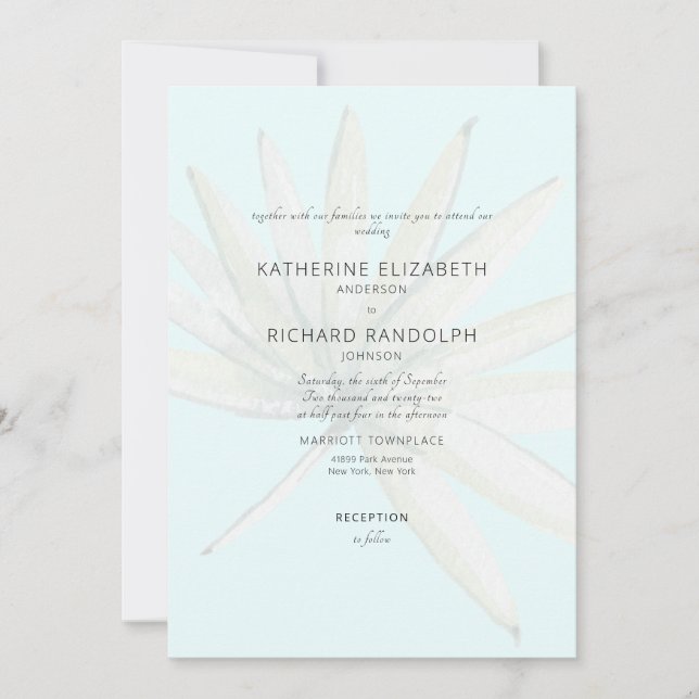 Invitación Azul Tropical De Hielo Rojo Sin Padres Boda En La  (Anverso)