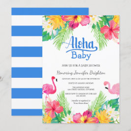 Invitación Azul| Tropical Flamingo Luau Baby Shower
