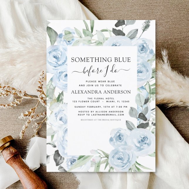 Invitación Azul turbio Algo Azul Floral Azul Ducha de novia (Subido por el creador)