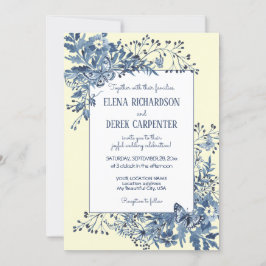 Invitación Azul turbio, amarillo pálido Boda acuarela floral