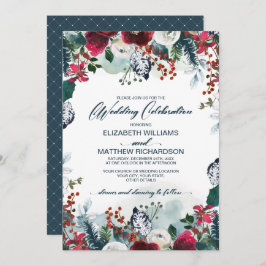 Invitación Azul turbio | Boda del Bloom Rojo Borgoñés