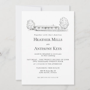 Invitación azul turbio con bosquejo del lugar