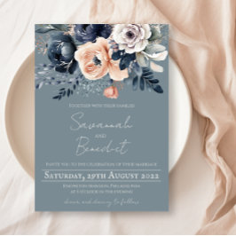 Invitación Azul turbio con sabor a melocotón y acuarela marin