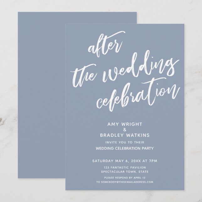 Invitación Azul turbio después de la celebración del Boda (Anverso / Reverso)