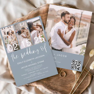 Invitación Azul turbio El Boda de la foto código QR Minimalis
