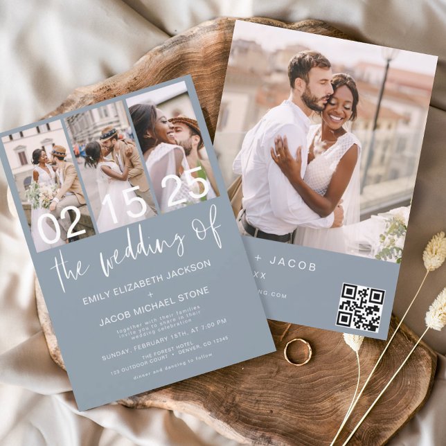 Invitación Azul turbio El Boda de la foto código QR Minimalis (Subido por el creador)