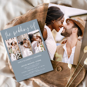Invitación Azul turbio El Boda de la foto simple Minimalista