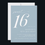 Invitación Azul turbio | Fiesta de cumpleaños 16 simple y mod<br><div class="desc">Moderno y dulce dieciséis invitaciones con acentos de guión. Sencillo,  informal y bonito. Color azul claro silenciado con fuente blanca.</div>