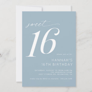Invitación Azul turbio   Fiesta de cumpleaños 16 simple y mod