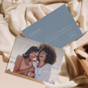 Invitación Azul turbio Foto Maid of Honor Propuesta Card