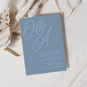 Invitación Azul turbio Script Watermark Monogram Boda