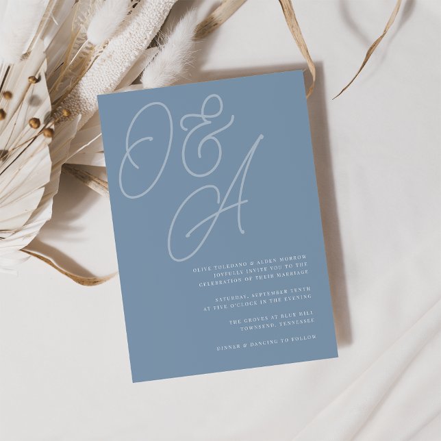Invitación Azul turbio | Script Watermark Monogram Boda (Subido por el creador)