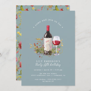 Invitación Azul turbio   Vino Rojo Cualquier Fiesta de Cumple