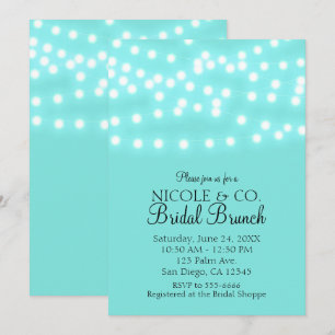 Invitación Azul Turquesa Moderno y Luces de Cuerda Elegante