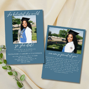 Invitación Azul Turquesa Simple 2 Foto Script Graduación