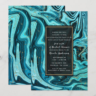 Invitación Azul Turquesa y Dorado Chic Remolino Moderno Brida