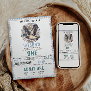 Invitación Azul Un Pato Afortunado Cumple 1 Pato Adorable