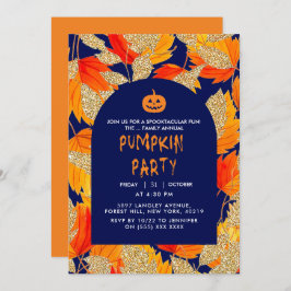 Invitación Azul | Un Purpurina falso moderno deja Halloween