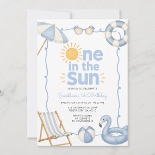 Invitación Azul Uno en el Sol Cumpleaños 1º Cumpleaños Fiesta