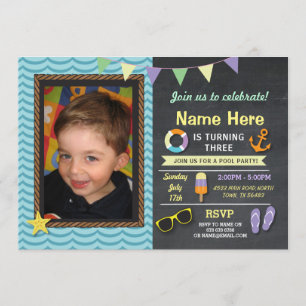 Invitación azul veraniega Fiesta de la piscina