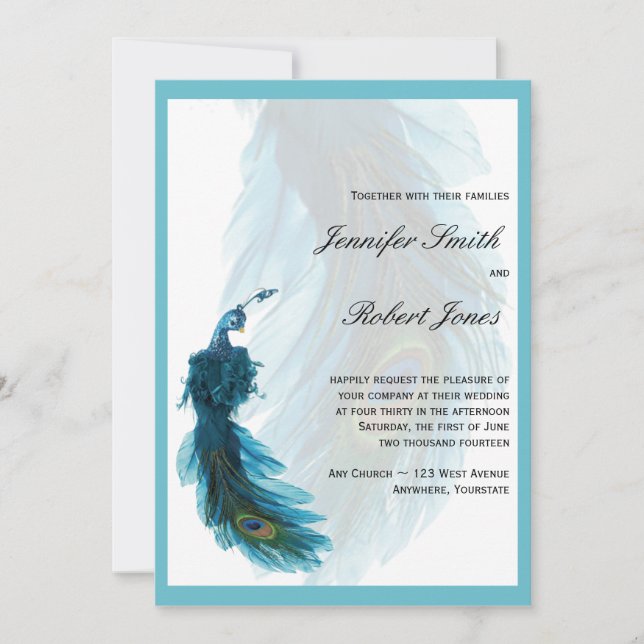 Invitación azul verde azulada de la boda del (Anverso)