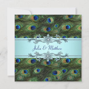 Invitación azul verde azulada de la boda del pavo