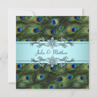Invitación azul verde azulada de la boda del pavo