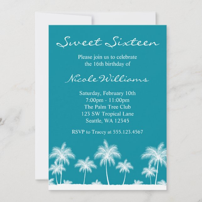 Invitación azul verde azulada del dulce 16 de las (Anverso)