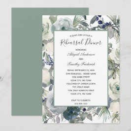 Invitación Azul Verde Blanco Floral Elegante Cena de Ensayo I