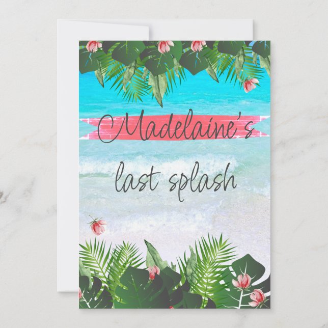 Invitación azul verde de soltera tropical de playa (Reverso)