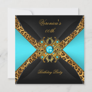 Invitación Azul Verde Oro Negro Leopardo Joya Fiesta de Cumpl