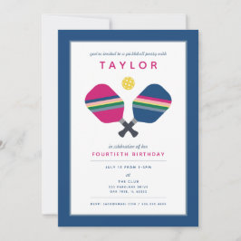 Invitación azul verde rosa para fiesta de pickleba