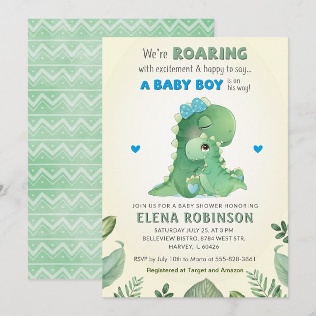 Invitación Azul Verde Wild Dinosaur Baby Shower Sprinkle (Anverso / Reverso)