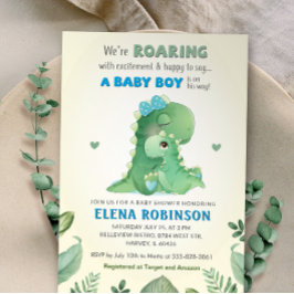 Invitación Azul Verde Wild Dinosaur Baby Shower Sprinkle