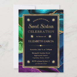 Invitación Azul, Verde y Oro Glitter Agata Dulces Dieciséis