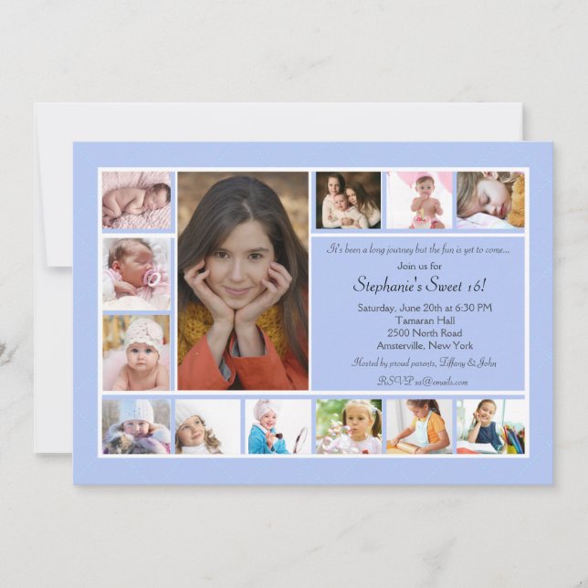 Invitación azul vertical 2 de la foto del collage (Anverso)