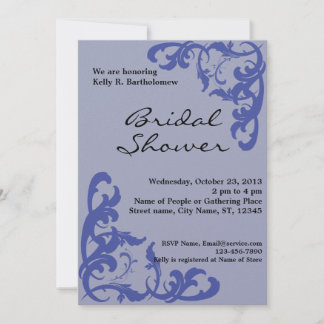 Invitación Azul victoriano floreciente Filigree Ducha Nupcial