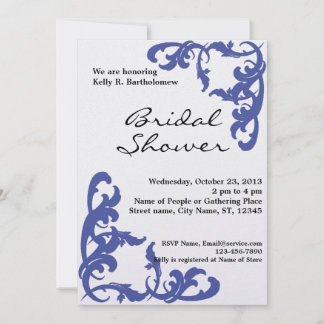 Invitación Azul victoriano floreciente Filigree Ducha Nupcial