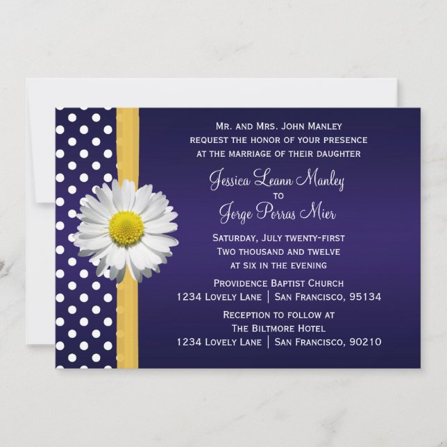 Invitación azul y amarilla de la boda de la (Anverso)