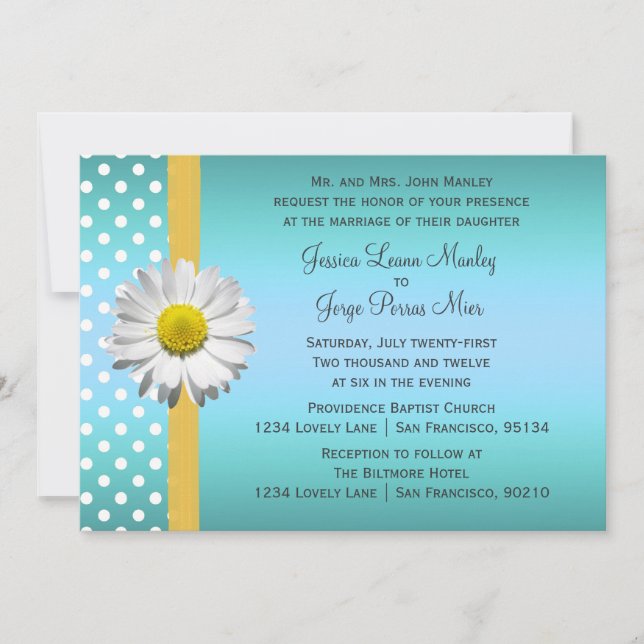 Invitación azul y amarilla de la boda de la (Anverso)